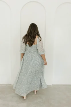 New Worth Collective Mona Maxi Dress with Smocking in Sage Green Floral - Bump Friendly & I