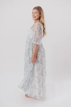 Online Worth Collective Mona Maxi Dress with Smocking in Blue White - Bump Friendly & Inclusiv