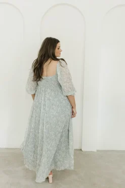 New Worth Collective Mona Maxi Dress with Smocking in Sage Green Floral - Bump Friendly & I