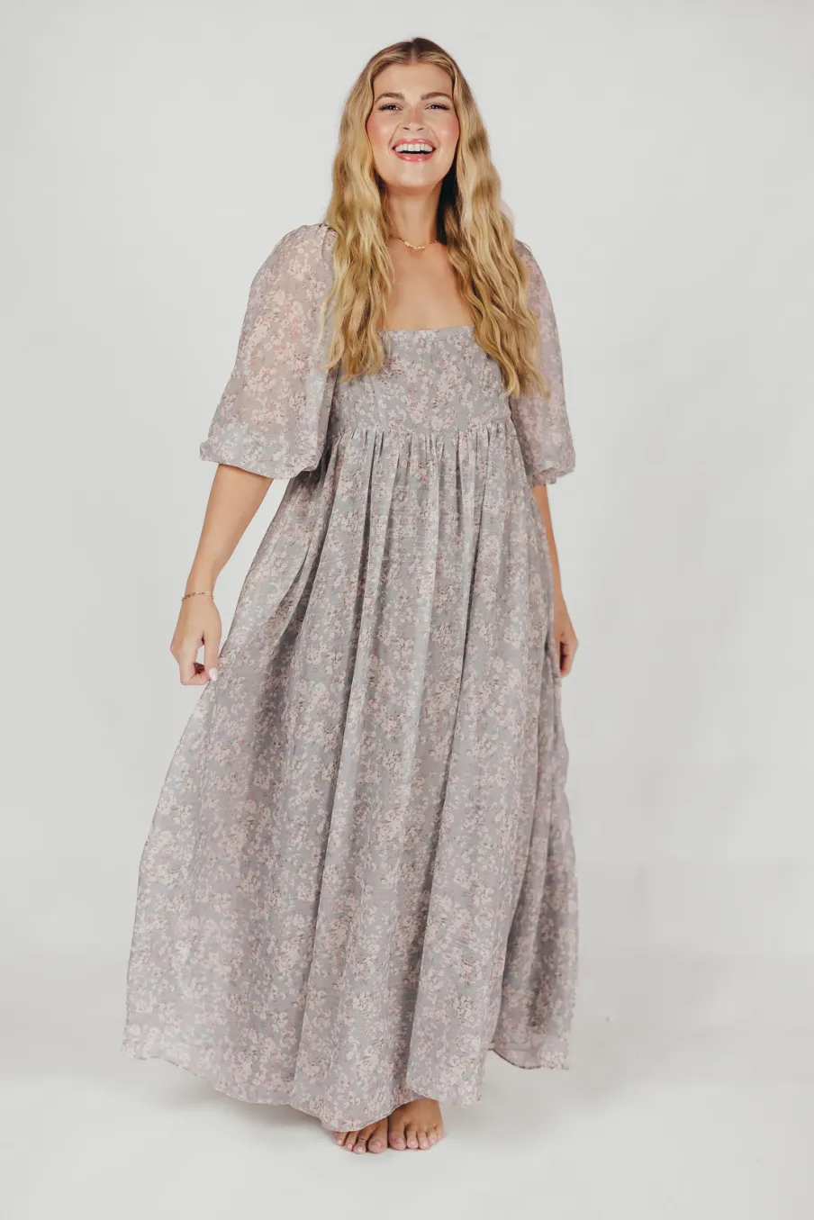 New Worth Collective Mona Maxi Dress with Smocking in Sage Green Floral - Bump Friendly & I