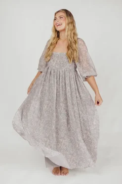 New Worth Collective Mona Maxi Dress with Smocking in Sage Green Floral - Bump Friendly & I