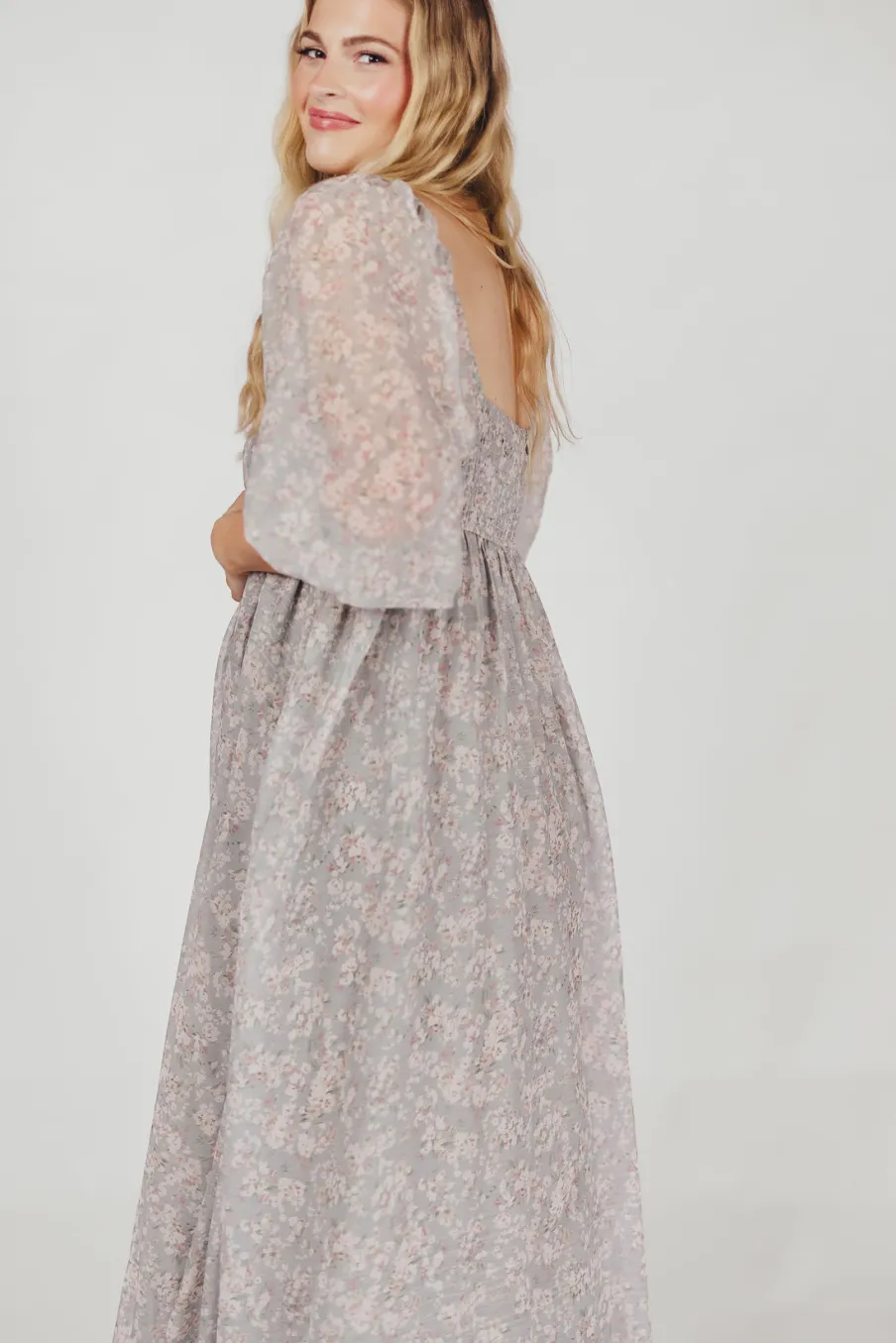 New Worth Collective Mona Maxi Dress with Smocking in Sage Green Floral - Bump Friendly & I