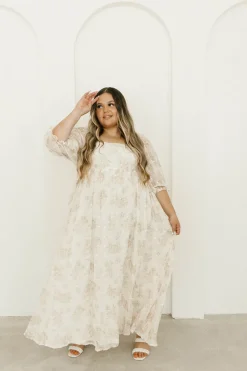 Fashion Worth Collective Mona Maxi Dress with Smocking in Cream Floral - Bump Friendly & Inclus