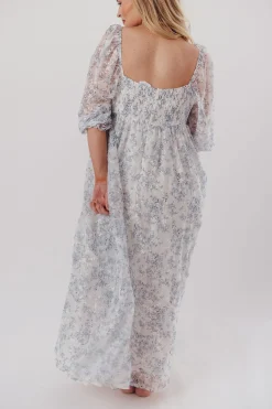 Online Worth Collective Mona Maxi Dress with Smocking in Blue White - Bump Friendly & Inclusiv