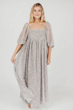 New Worth Collective Mona Maxi Dress with Smocking in Sage Green Floral - Bump Friendly & I