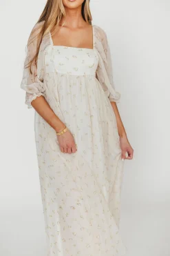 New Worth Collective Mona Maxi Dress with Smocking in Butter Floral - Bump Friendly & Inclu