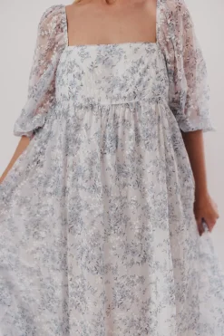Online Worth Collective Mona Maxi Dress with Smocking in Blue White - Bump Friendly & Inclusiv