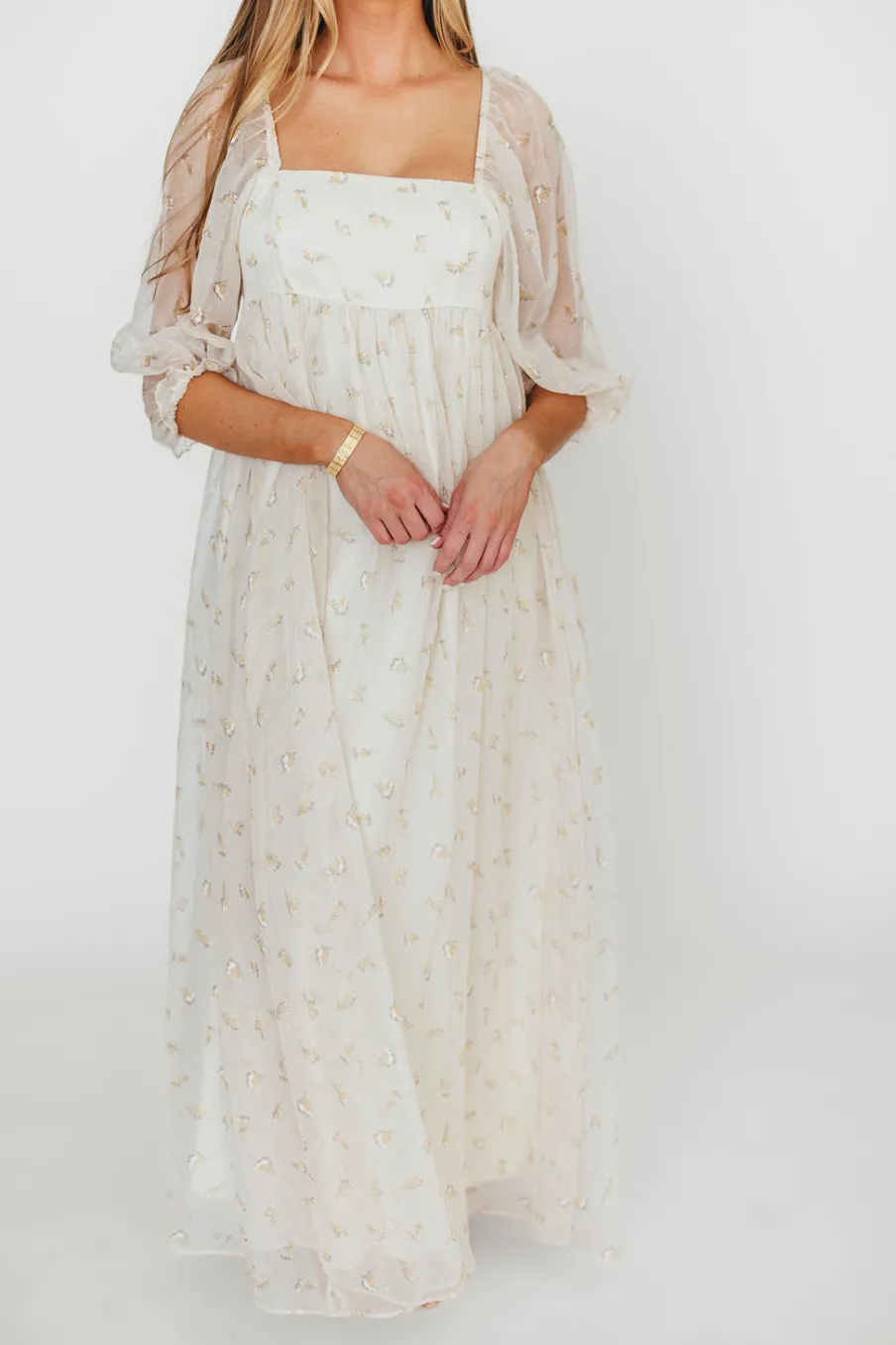 New Worth Collective Mona Maxi Dress with Smocking in Butter Floral - Bump Friendly & Inclu