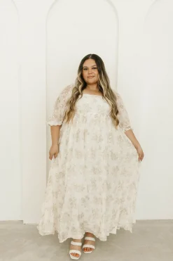 Fashion Worth Collective Mona Maxi Dress with Smocking in Cream Floral - Bump Friendly & Inclus