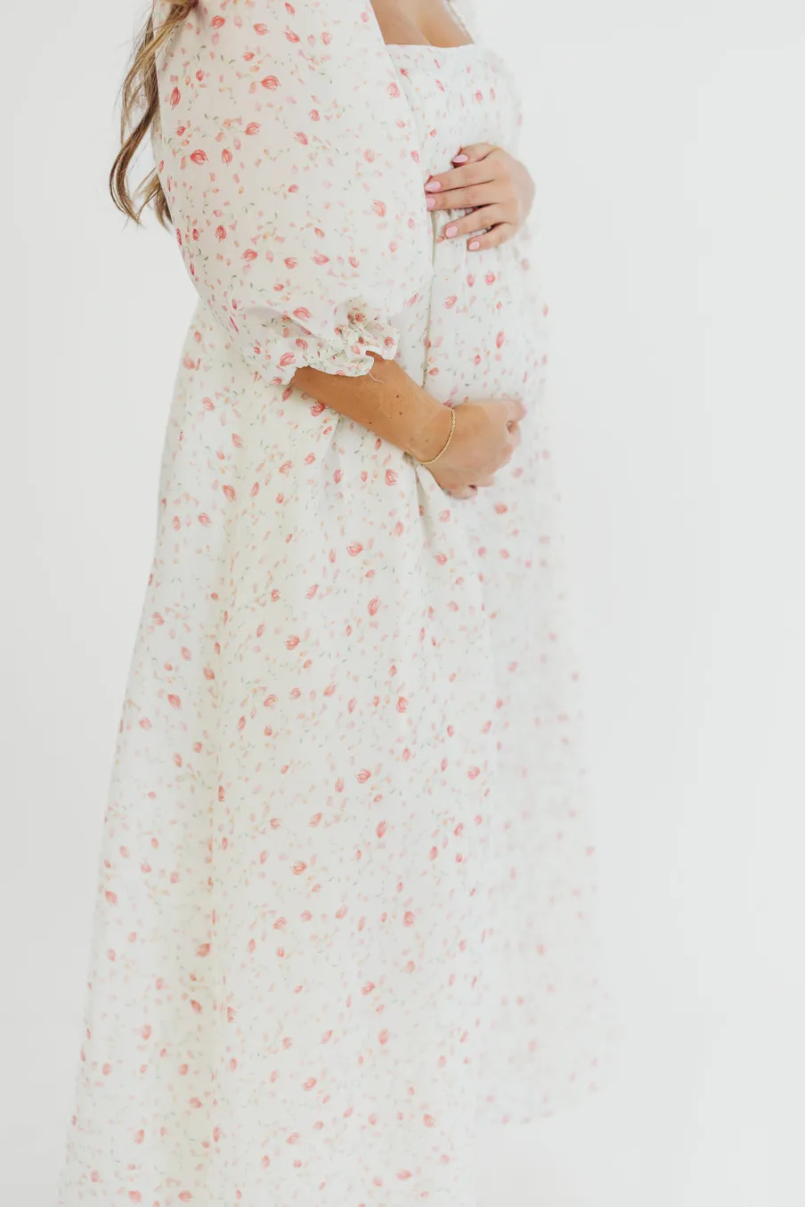 Fashion Worth Collective Mona Maxi Dress with Smocking in Ivory Floral - Bump Friendly & Inclus