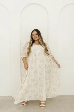 Fashion Worth Collective Mona Maxi Dress with Smocking in Cream Floral - Bump Friendly & Inclus