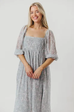 New Worth Collective Mona Maxi Dress with Smocking in Sage Green Floral - Bump Friendly & I