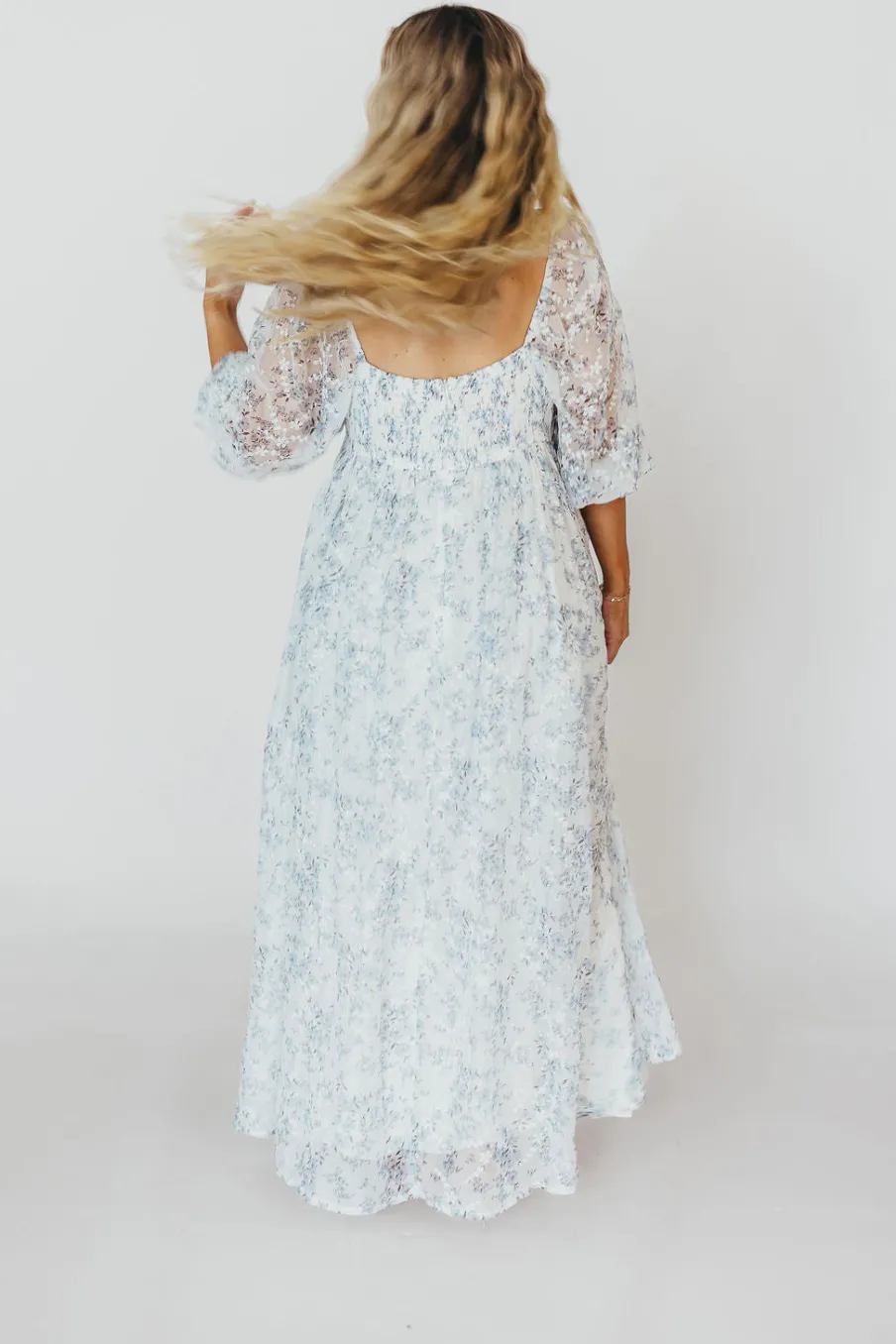 Online Worth Collective Mona Maxi Dress with Smocking in Blue White - Bump Friendly & Inclusiv