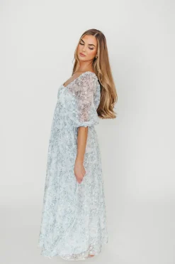 Online Worth Collective Mona Maxi Dress with Smocking in Blue White - Bump Friendly & Inclusiv