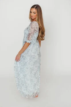 Online Worth Collective Mona Maxi Dress with Smocking in Blue White - Bump Friendly & Inclusiv