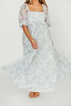 Online Worth Collective Mona Maxi Dress with Smocking in Blue White - Bump Friendly & Inclusiv