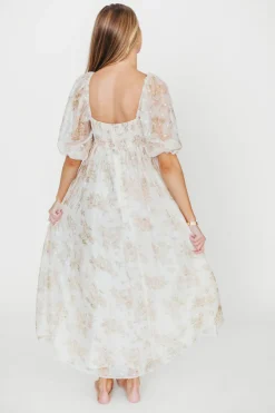 Fashion Worth Collective Mona Maxi Dress with Smocking in Cream Floral - Bump Friendly & Inclus