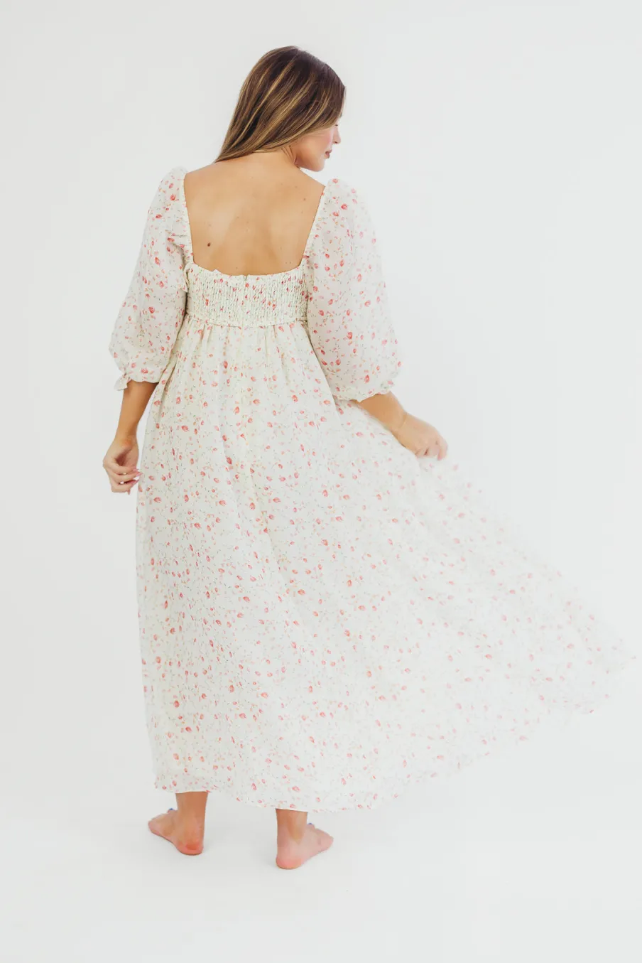 Fashion Worth Collective Mona Maxi Dress with Smocking in Ivory Floral - Bump Friendly & Inclus