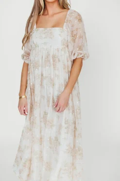 Fashion Worth Collective Mona Maxi Dress with Smocking in Cream Floral - Bump Friendly & Inclus