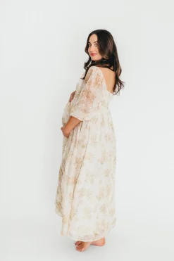 Fashion Worth Collective Mona Maxi Dress with Smocking in Cream Floral - Bump Friendly & Inclus