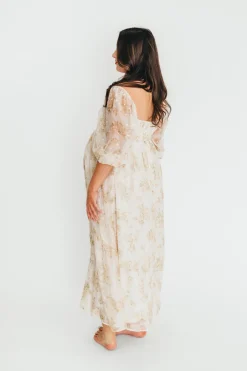 Fashion Worth Collective Mona Maxi Dress with Smocking in Cream Floral - Bump Friendly & Inclus