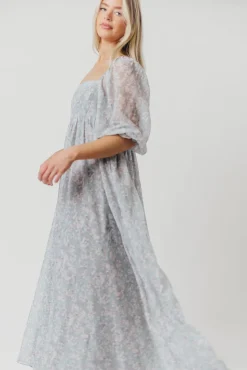 New Worth Collective Mona Maxi Dress with Smocking in Sage Green Floral - Bump Friendly & I