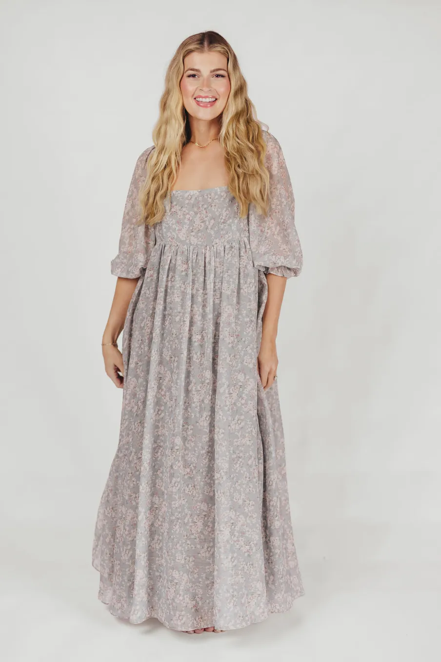 New Worth Collective Mona Maxi Dress with Smocking in Sage Green Floral - Bump Friendly & I