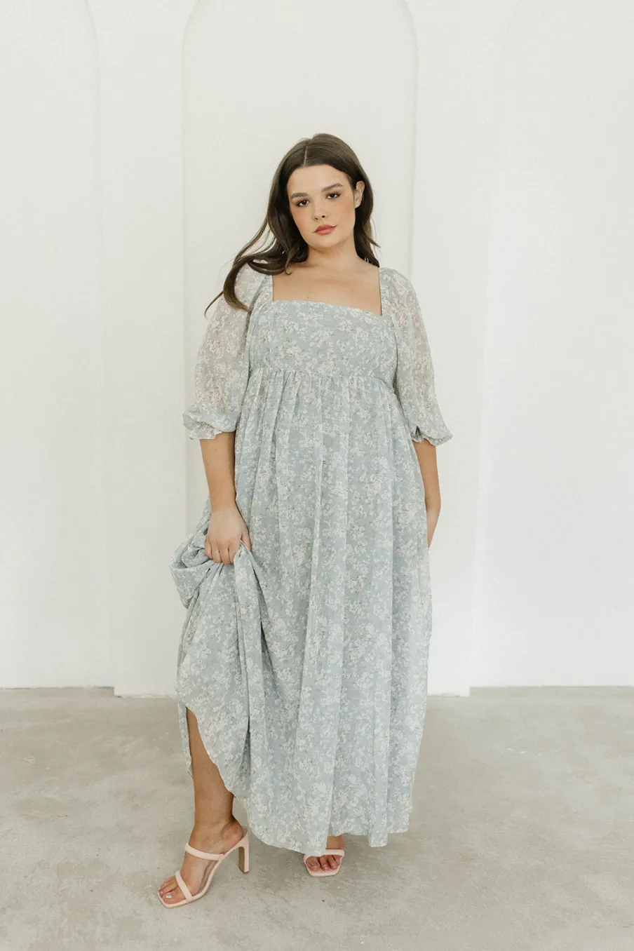 New Worth Collective Mona Maxi Dress with Smocking in Sage Green Floral - Bump Friendly & I