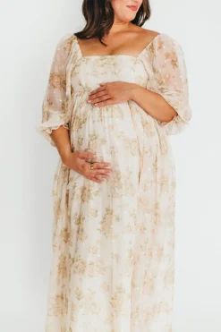 Fashion Worth Collective Mona Maxi Dress with Smocking in Cream Floral - Bump Friendly & Inclus
