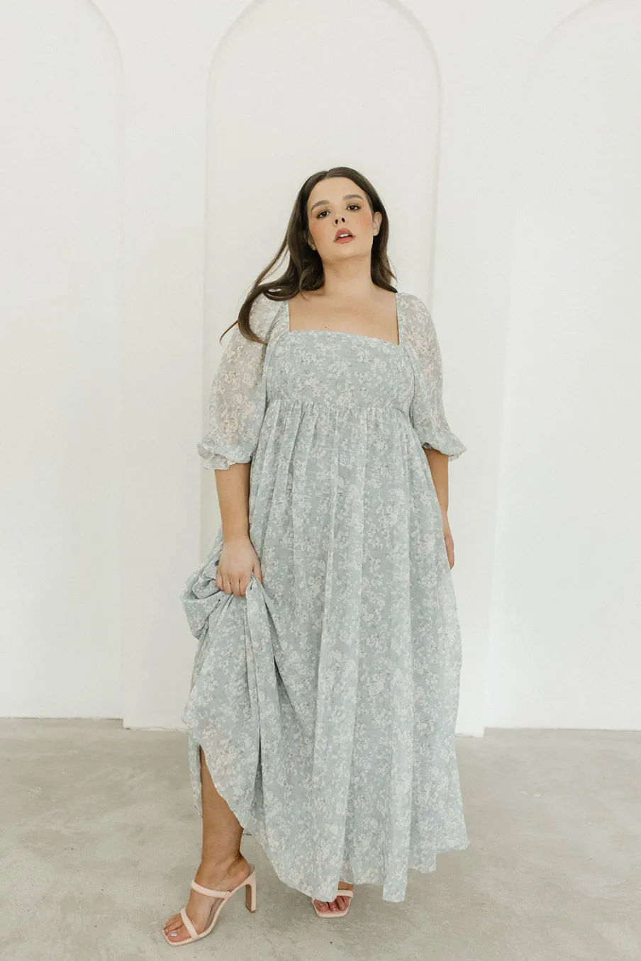 New Worth Collective Mona Maxi Dress with Smocking in Sage Green Floral - Bump Friendly & I