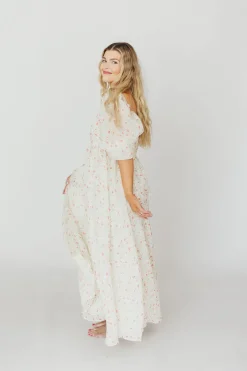Fashion Worth Collective Mona Maxi Dress with Smocking in Ivory Floral - Bump Friendly & Inclus