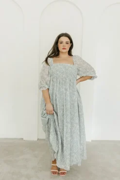 New Worth Collective Mona Maxi Dress with Smocking in Sage Green Floral - Bump Friendly & I
