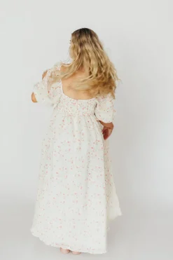 Fashion Worth Collective Mona Maxi Dress with Smocking in Ivory Floral - Bump Friendly & Inclus