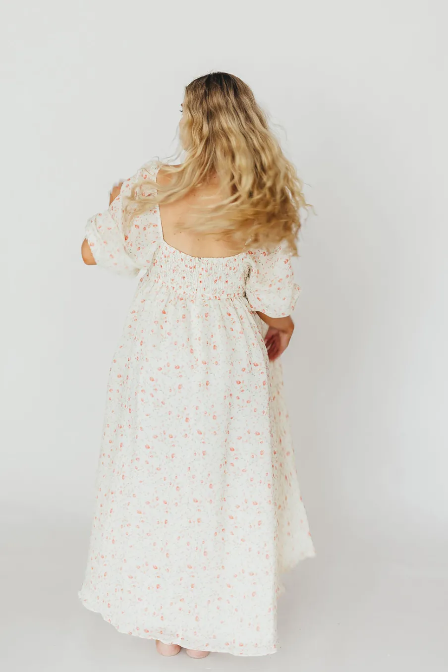 Fashion Worth Collective Mona Maxi Dress with Smocking in Ivory Floral - Bump Friendly & Inclus