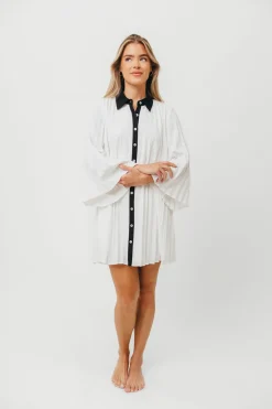 Outlet Worth Collective Monique Pleated Shirt Dress in Ivory/Black