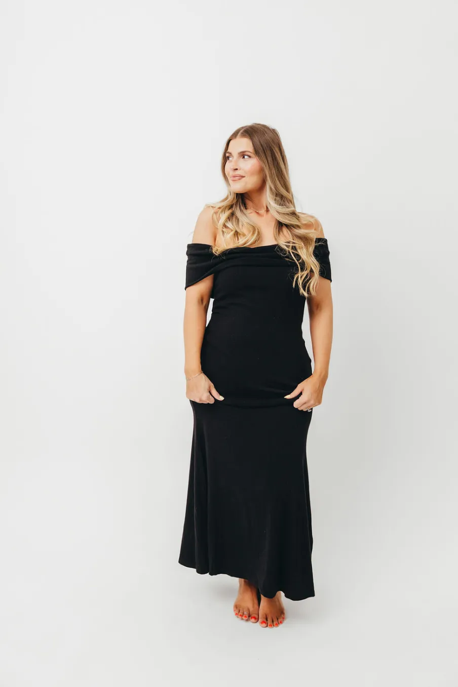 Hot Worth Collective Monroe Maxi Dress in Black -Bump Friendly