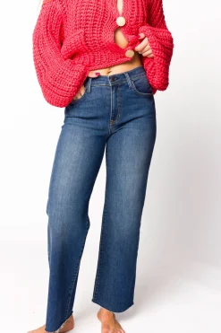 Clearance Worth Collective Morgan Slim Palazzo Jean with Scissor Cut in Dark Denim
