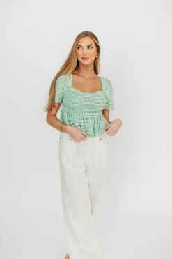 Sale Worth Collective Murphy Smocked Puff Sleeve Blouse in Green