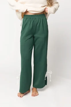 Clearance Worth Collective Murphy Track Pants with Bow Detail in Green/White