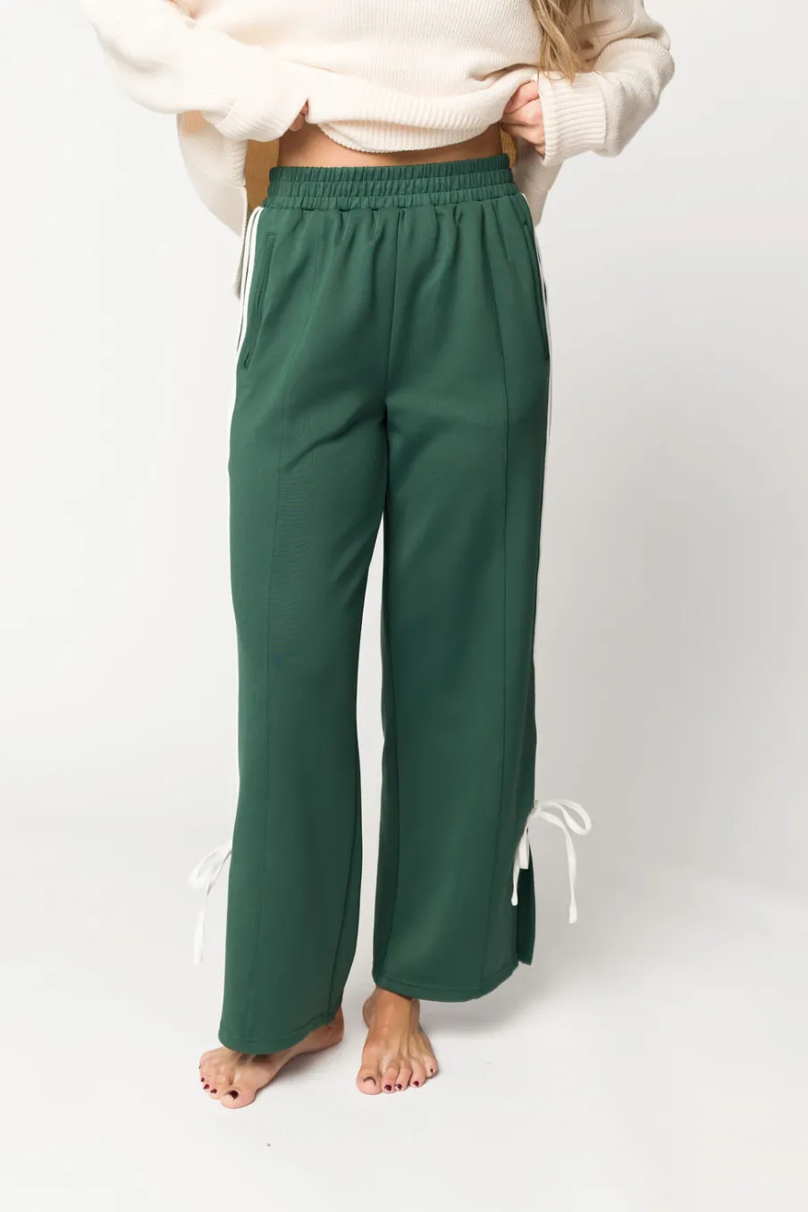 Clearance Worth Collective Murphy Track Pants with Bow Detail in Green/White