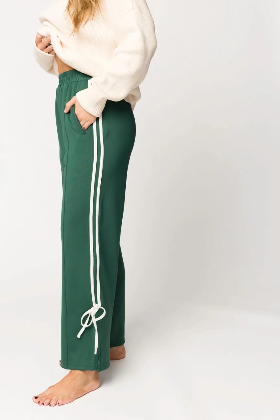 Clearance Worth Collective Murphy Track Pants with Bow Detail in Green/White