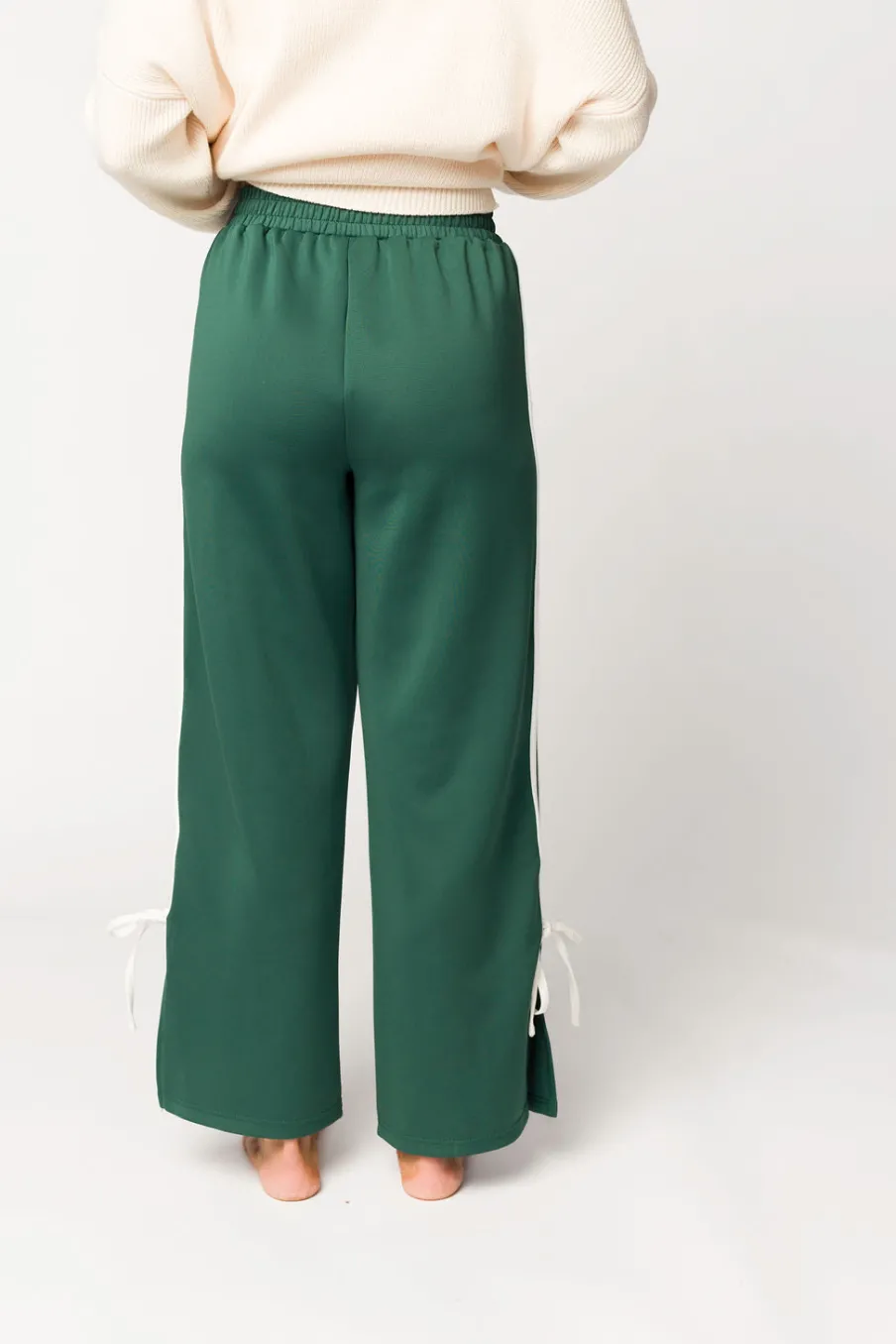 Clearance Worth Collective Murphy Track Pants with Bow Detail in Green/White