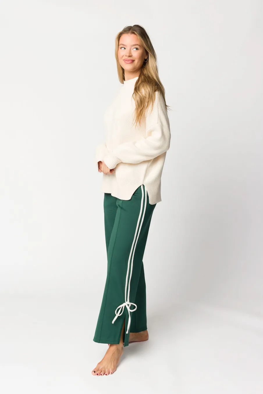 Clearance Worth Collective Murphy Track Pants with Bow Detail in Green/White