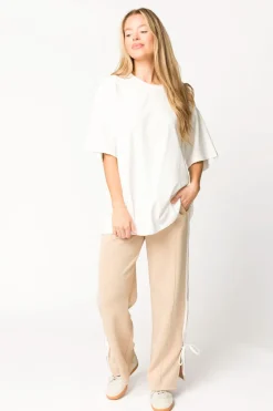 Online Worth Collective Murphy Track Pants with Bow Detail in Taupe/White
