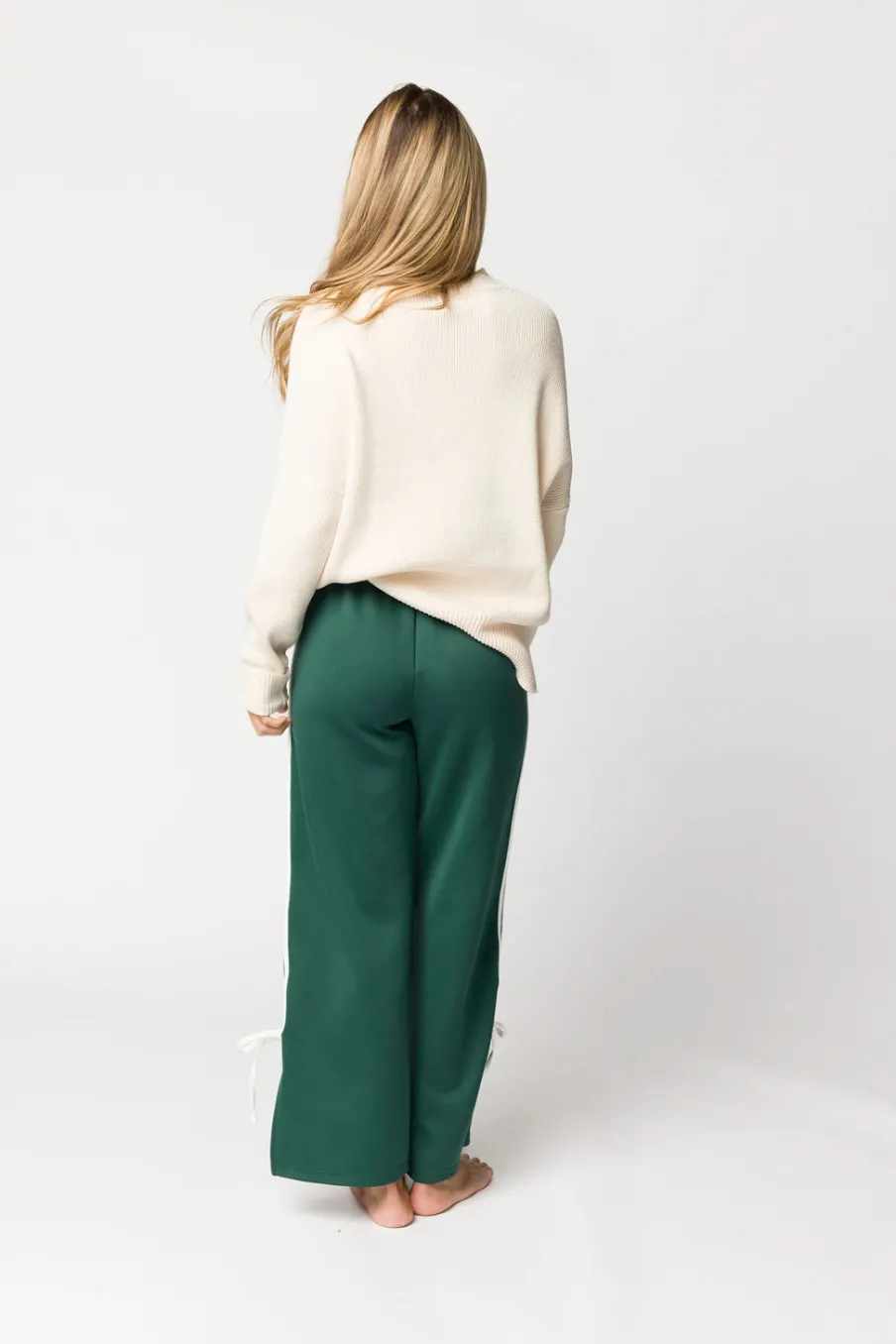 Clearance Worth Collective Murphy Track Pants with Bow Detail in Green/White