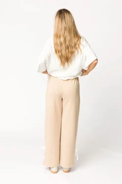 Online Worth Collective Murphy Track Pants with Bow Detail in Taupe/White