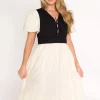 Clearance Worth Collective Mya Contrast Tie-Vest Midi Dress in Ivory/Black