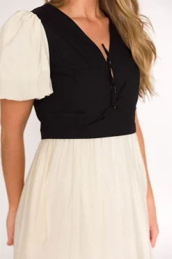 Clearance Worth Collective Mya Contrast Tie-Vest Midi Dress in Ivory/Black