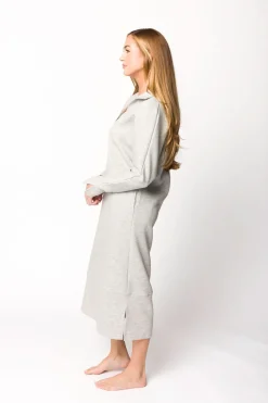 Fashion Worth Collective Myra Collared Long Sleeve Maxi Dress in Heather Grey