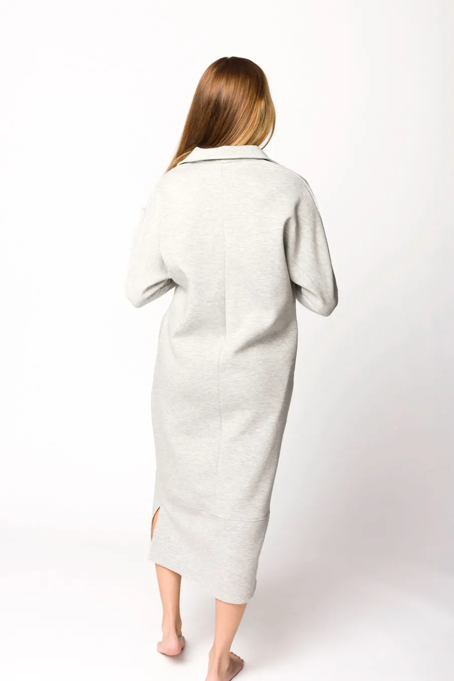 Fashion Worth Collective Myra Collared Long Sleeve Maxi Dress in Heather Grey